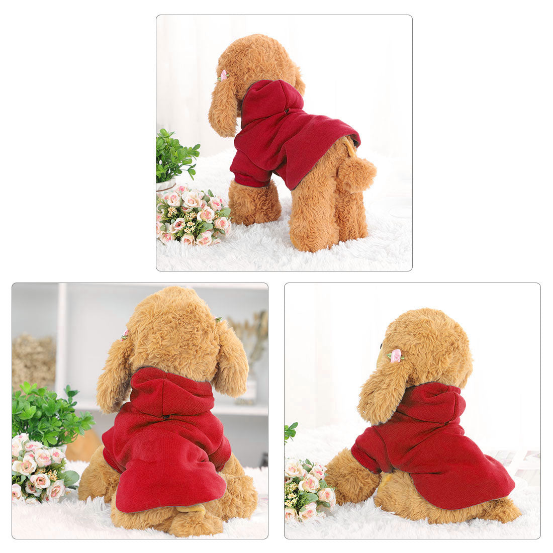 Dog Sweatshirt Hooded Pet Spring/Fall/Winter Clothes Warm Coat Red XS