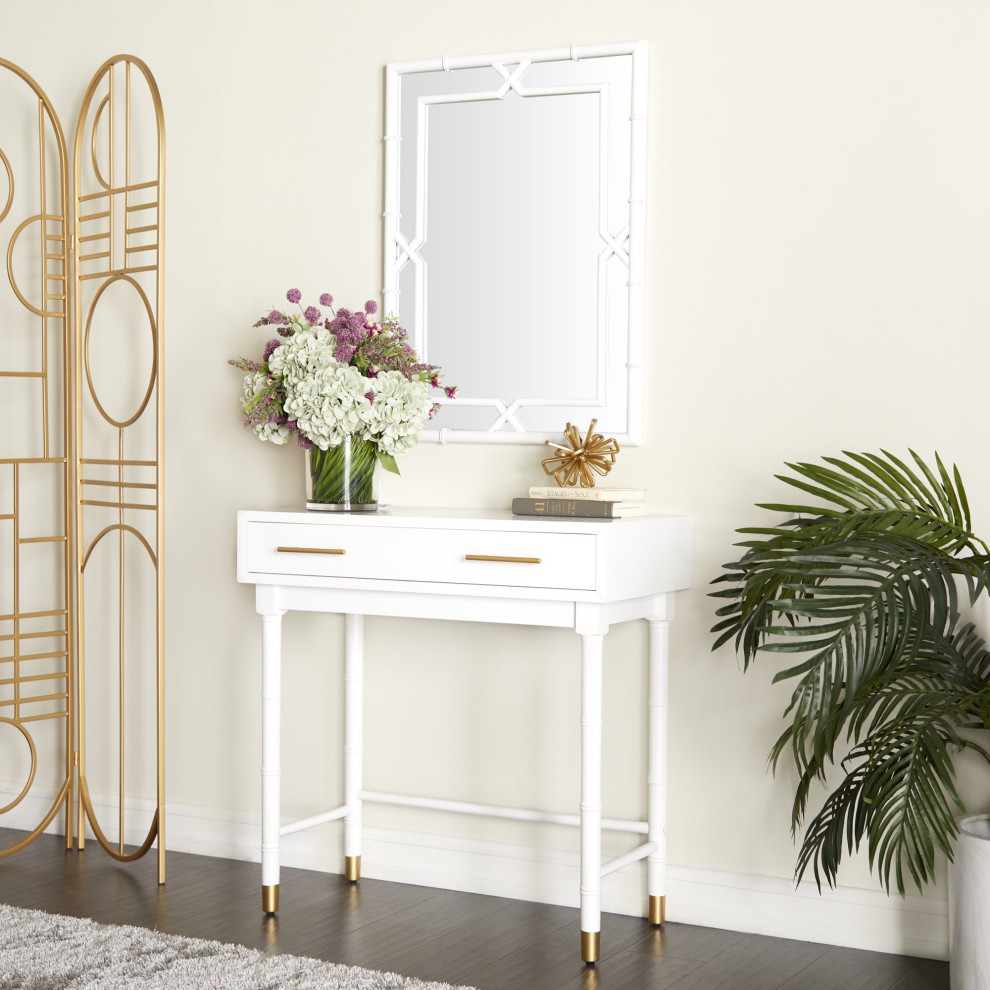 Contemporary Console Table  ampWall Mirror  Drawer With Golden Pulls  Smooth White   Midcentury   Console Tables   by Decor Love  Houzz