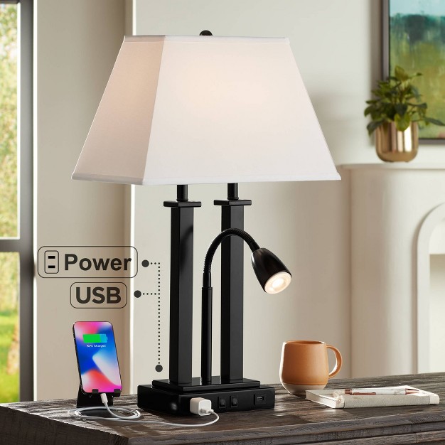 High Black With Usb And Ac Power Outlet In Base Led Reading Light Oatmeal Shade For Office Desk