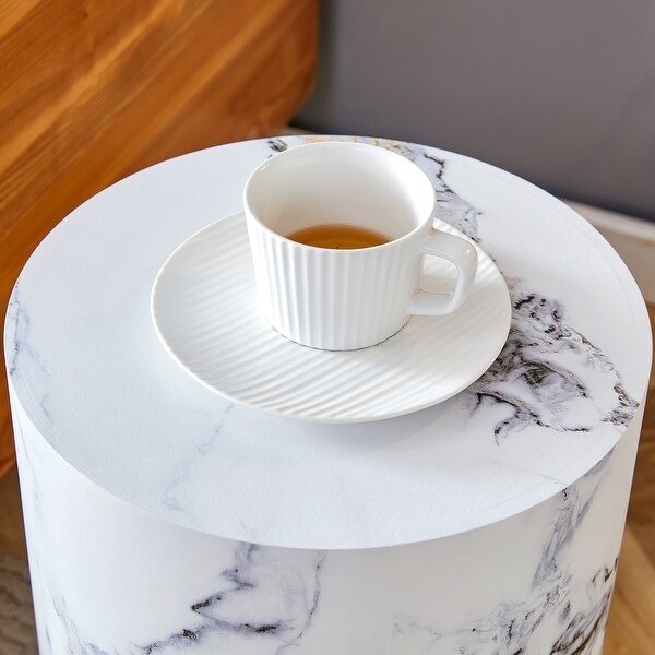 Cylindrical Side Table with Marble Pattern 12