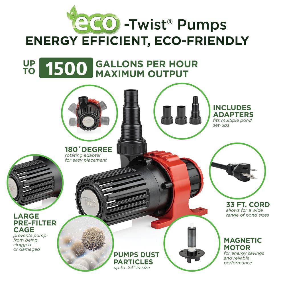 Alpine Corporation Eco-Twist Energy-Saving Pump 1500GPH with 33' Cord PXX1500