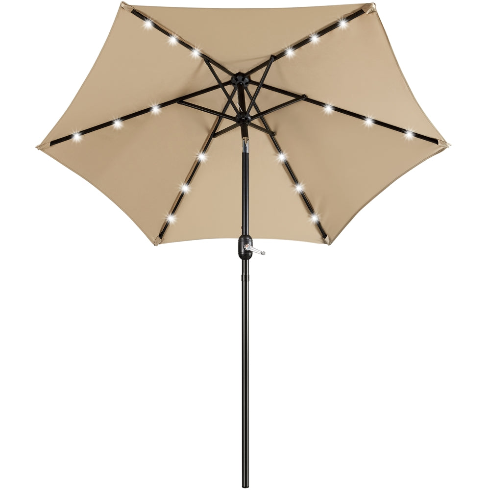 Easyfashion 7.5ft Patio LED Umbrella Garden Table Umbrella, Tan