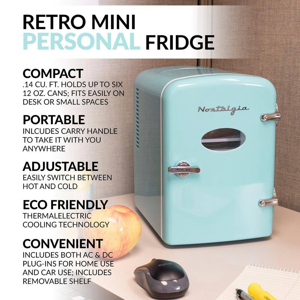 Nostalgia 0.4 cu.ft. Retro 6-Can Personal Mini Refrigerator in Aqua without Freezer RF6RRAQ