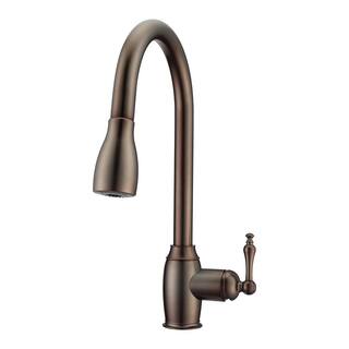 Barclay Products Bistro Single Handle Deck Mount Gooseneck Pull Down Spray Kitchen Faucet with Metal Lever Handle 1 in Oil Rubbed Bronze KFS409-L1-ORB