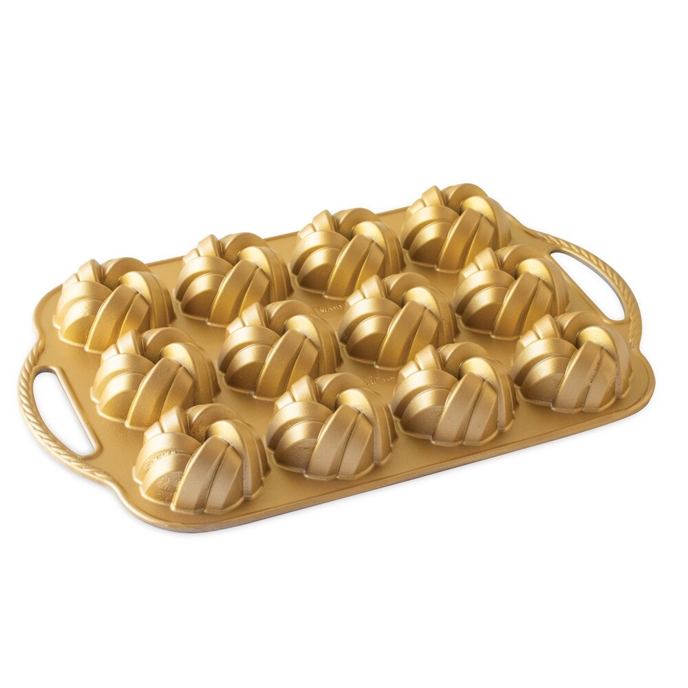 Nordic Ware 75th Anniversary Braided Mini Bundt Pan   Gold