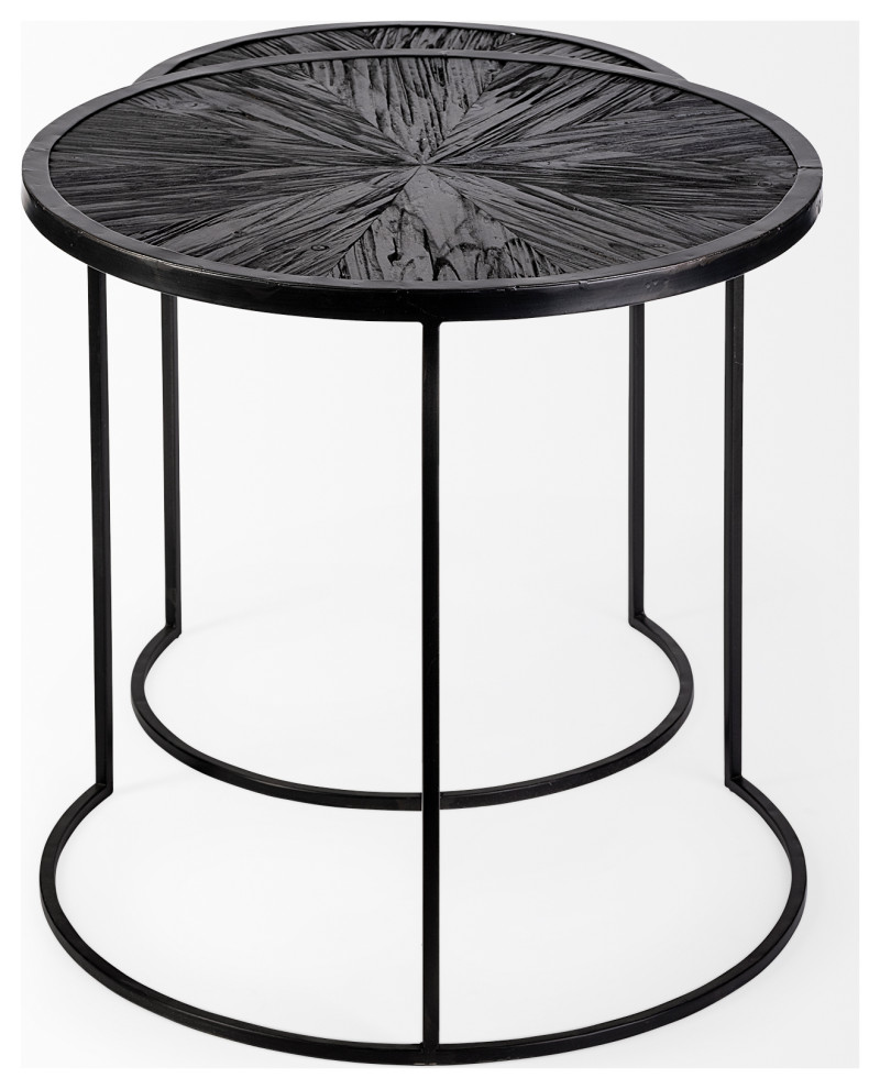 Chakra Dark Brown Solid Wood w/ Black Metal Frame Round Accent Tables (Set of 2)   Industrial   Coffee Table Sets   by Mercana  Houzz