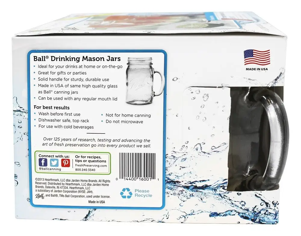 BALL Regular Mouth Mason Jar Drink Mugs， 16.oz， 4-count