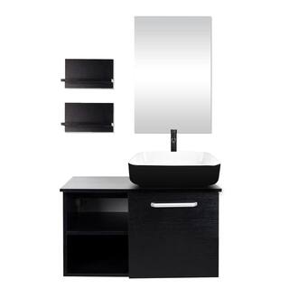 Puluomis 28 in. W x 19 in. D x 28 in. H Single Sink Bath Vanity in Black with Black Solid Top and Mirror USBA20079+US-HW1124