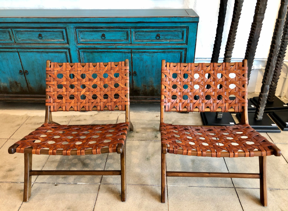 Chestnut Leather Weave Easy Chair   Midcentury   Armchairs And Accent Chairs   by Design Mix Furniture  Houzz