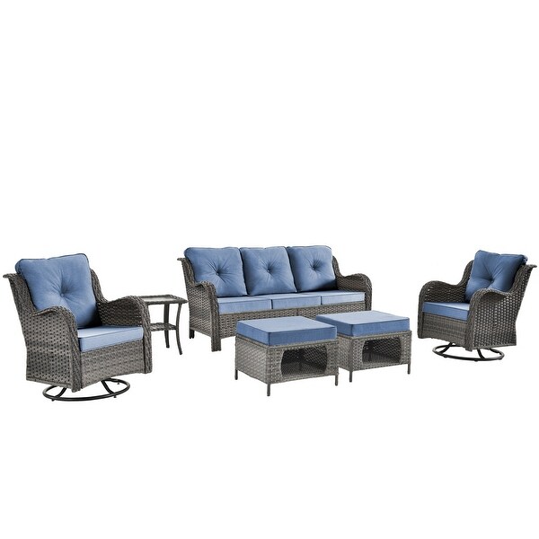 Upgraded Rattan Patio Furniture Conversation Seating 360° High Back Swivel Chairs+Storage Ottomans，Cushions Included🎁