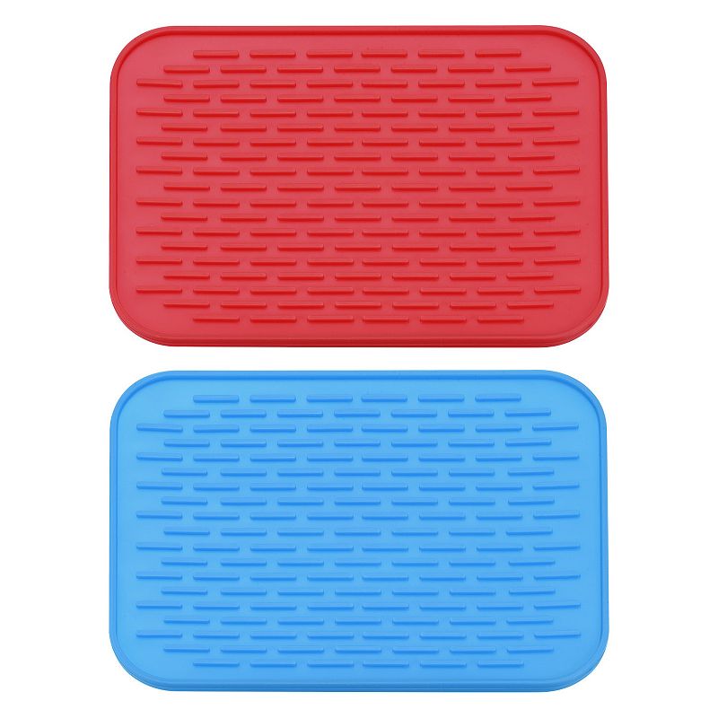 2 Pcs 8.5 x 6 Sink Drain Pad 2 Colors Silicone Dish Drying Mat Set