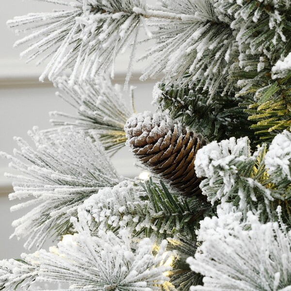 4.5Ft PreLit Snow Flocked Full Pine Potted Artificial Christmas Tree