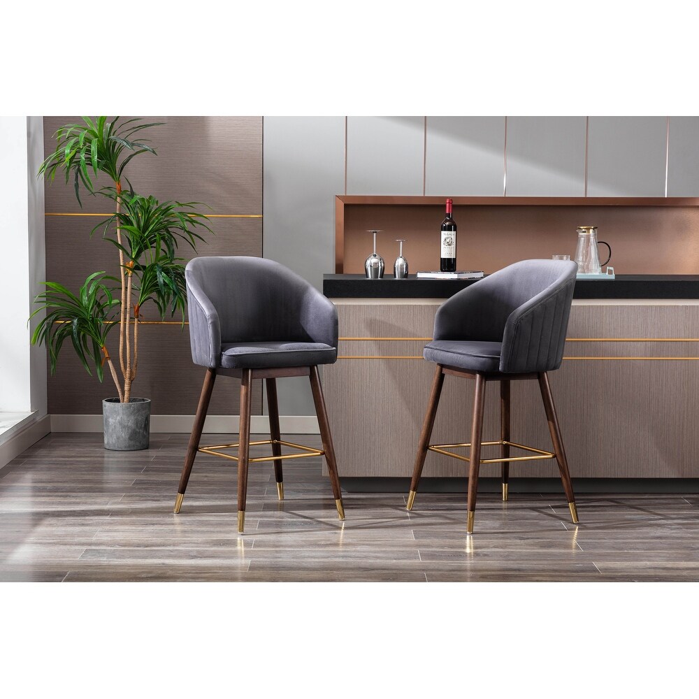 Porthos Home Olea Velvet Upholstered Bar Stools with Rubberwood Legs  Set of 2