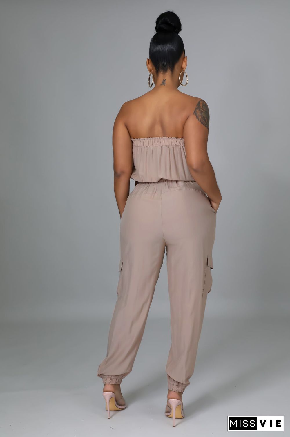 Strapless Lace Up Belts Pockets Overalls Jumpsuits