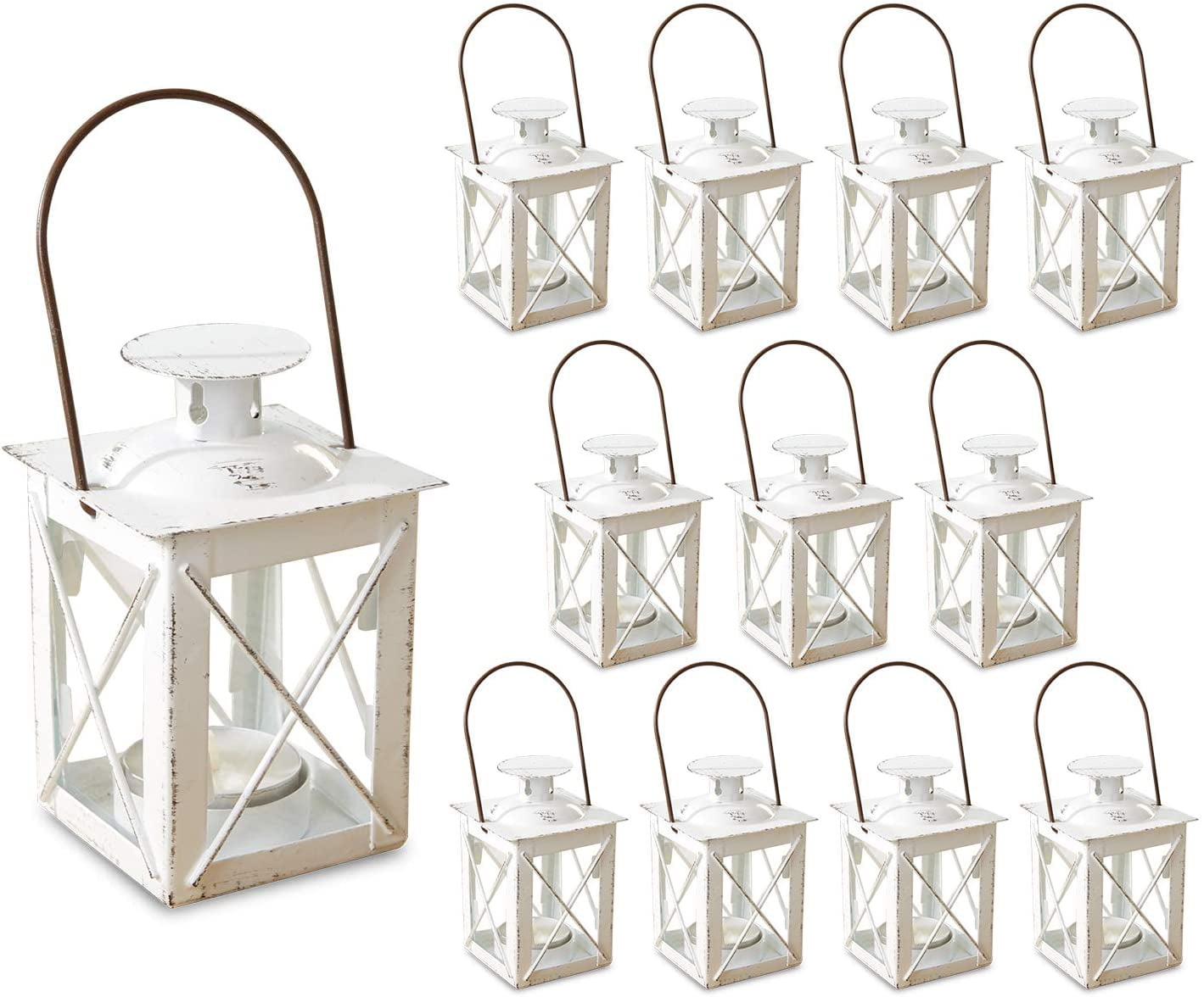 Kate Aspen Decorative Lanterns - Set of 12 - Luminous Distressed Metal Lantern Candle Holders for Wedding， Home Decor and Party - 4.5