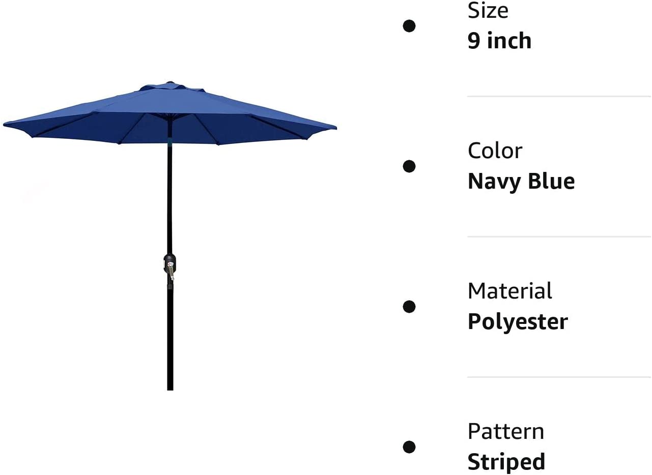 9' Outdoor Market Patio Umbrella with Push Button Tilt and Crank, 8 Ribs (Tan)