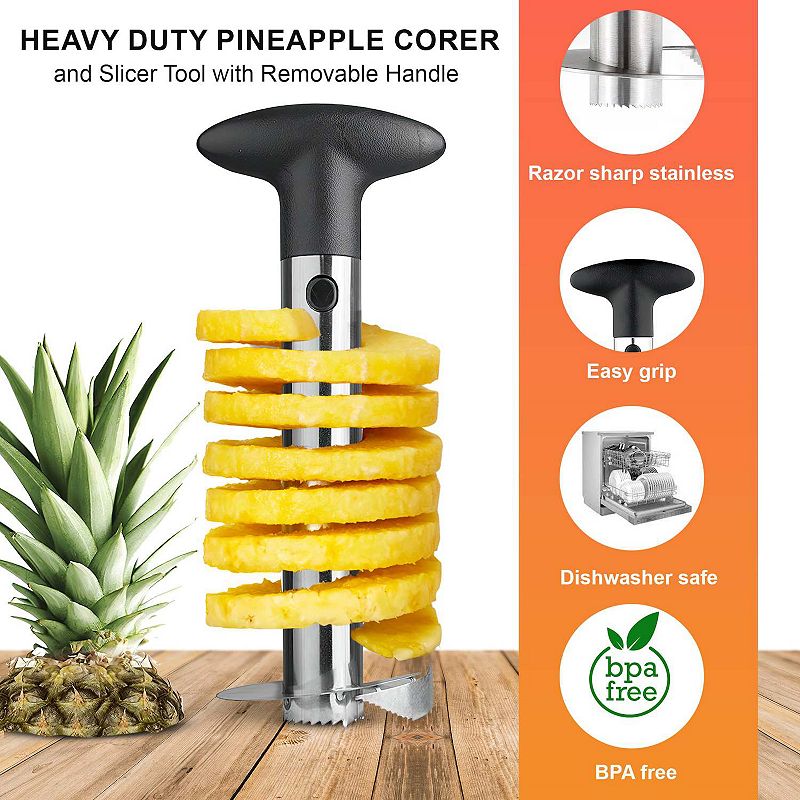 Cheer Collection Pineapple Corer And Slicer Tool， Stainless Steel Pineapple Core Remover with Non Slip Handle