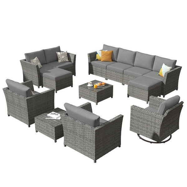 XIZZI 13Piece Outdoor Wicker Patio Furniture with Coffee Table Ottoman