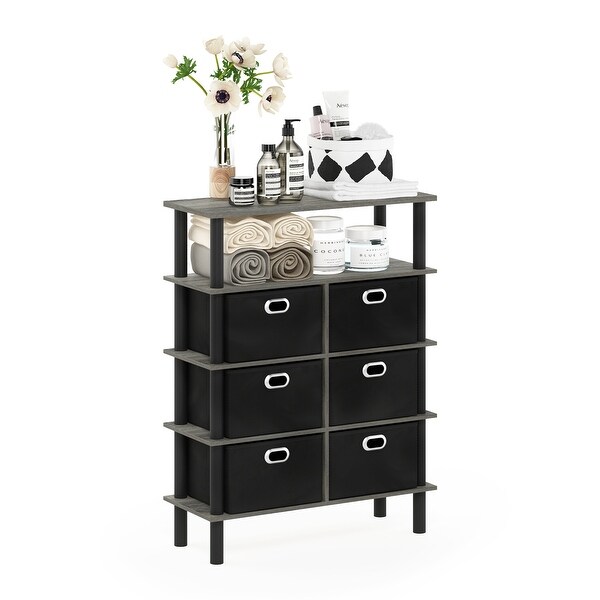 Furinno Frans Turn-N-Tube Console Table with Bin Drawers， Black Oak/Black/Brown