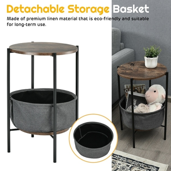 Industrial Round End Side Table Sofa w/ Storage - 16.5