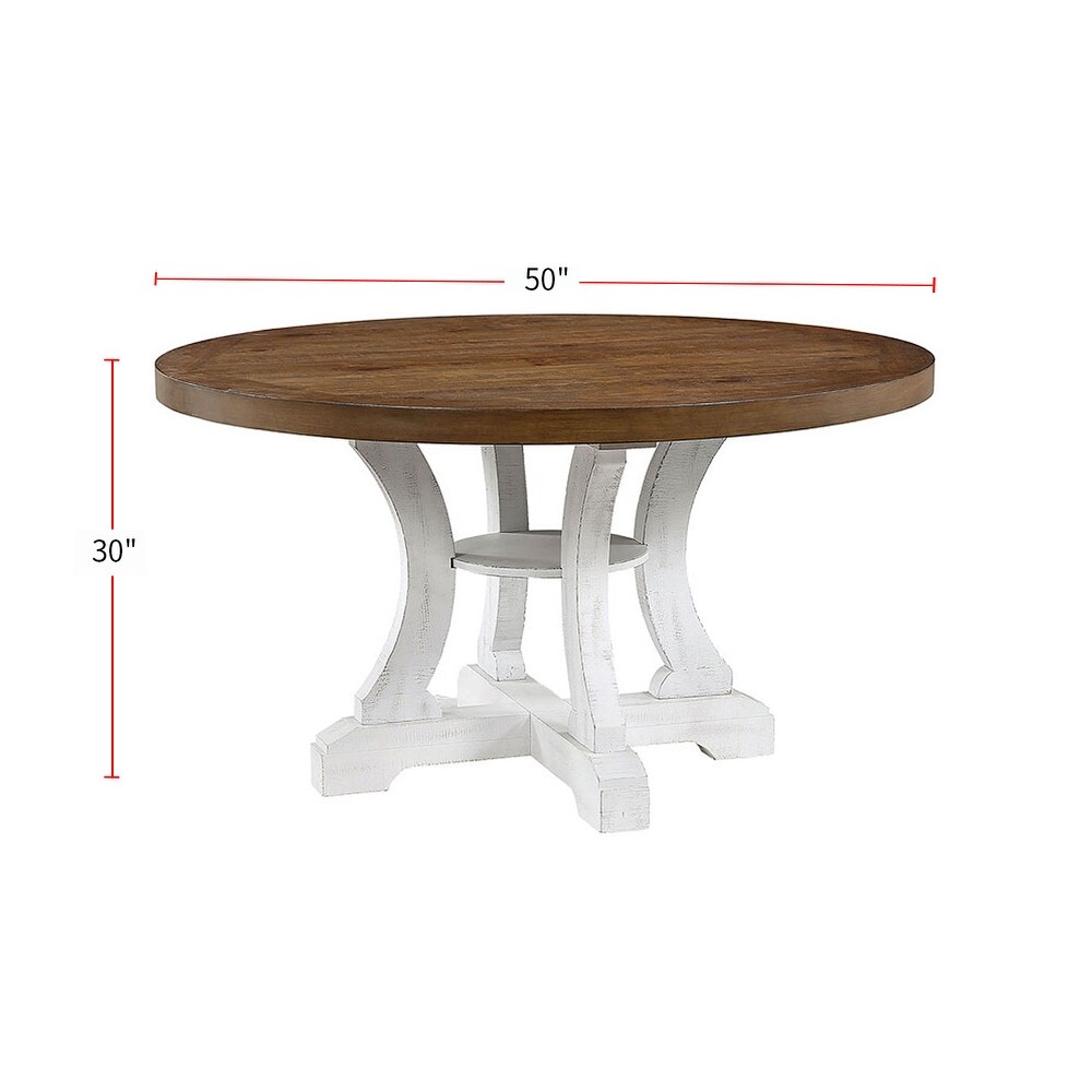 Round Dining Table with Curved Legs in Distressed Dark Oak