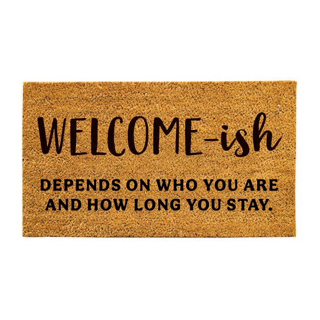 Evergreen 16 X 28 Inches Welcome ish Door Mat Non slip Rubber Backing Dirt Catching Natural Coir Indoor And Outdoor Home Decor