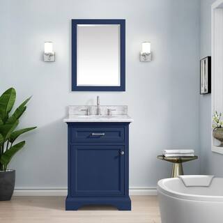 Home Decorators Collection Windlowe 24 in. W x 22 in. D x 35 in. H Bath Vanity in Navy Blue with Carrara Marble Vanity Top in White with White Sink 15101-VS24C-NB