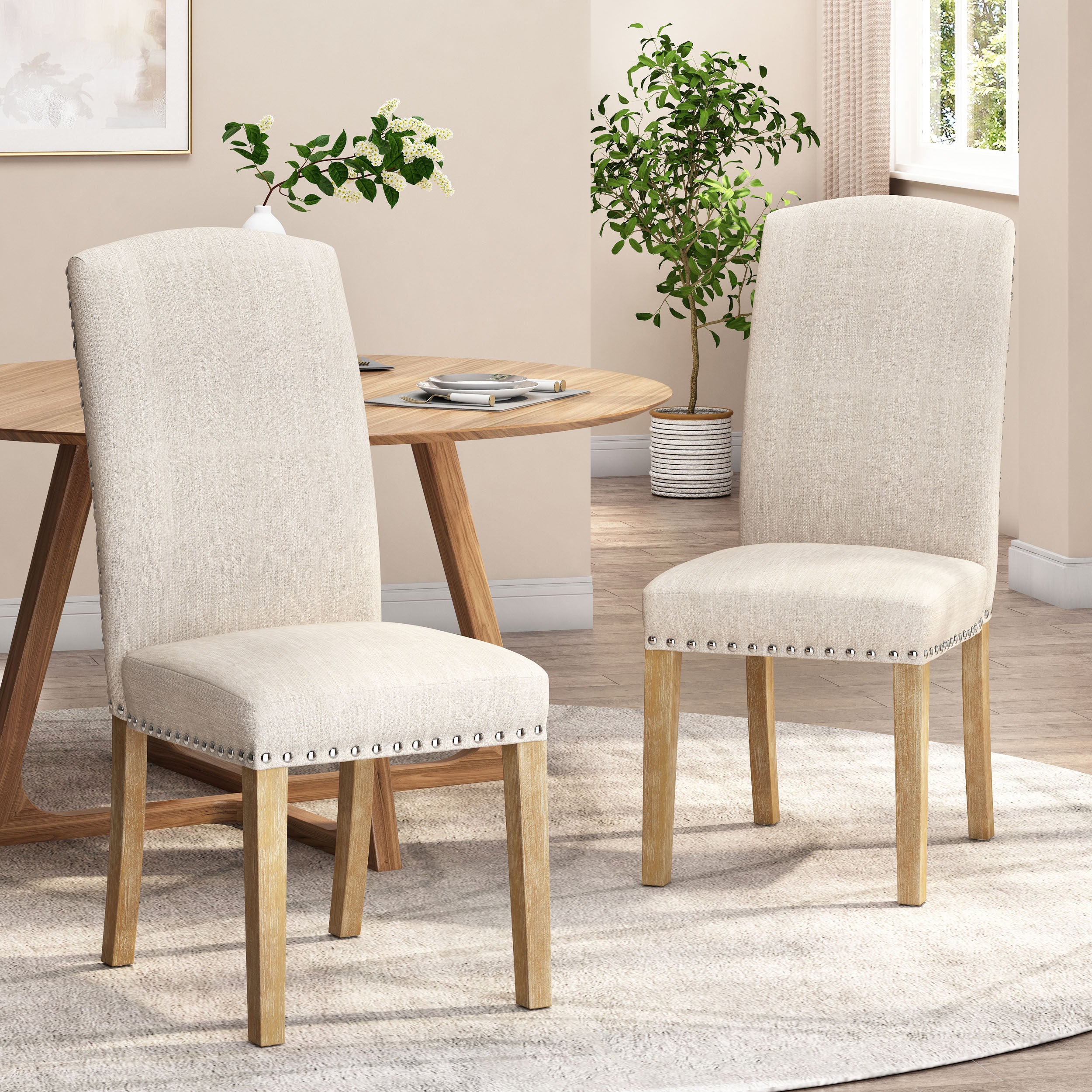 Depue Contemporary Fabric Dining Chair with Nailhead Trim, Set of 2