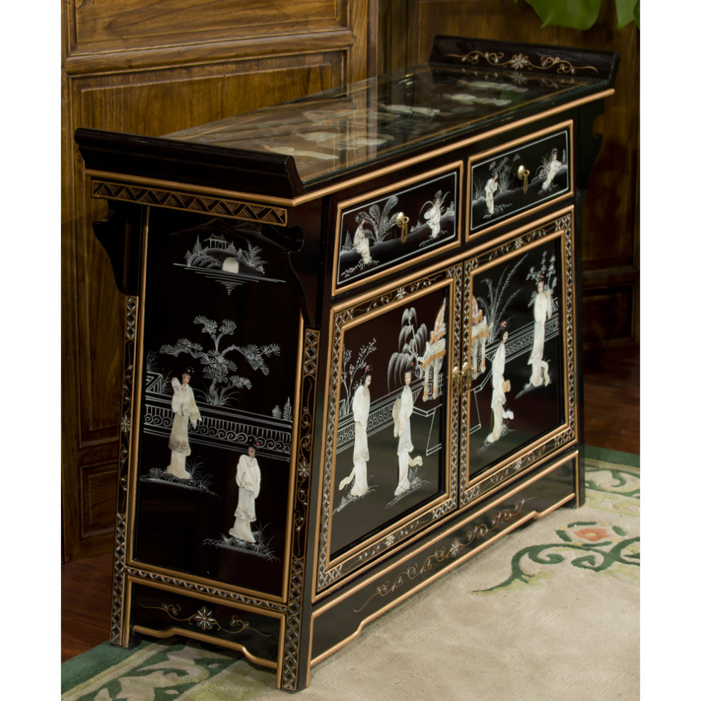 Black Lacquer Mother of Pearl Motif Oriental Altar Style Cabinet   Asian   Accent Chests And Cabinets   by China Furniture and Arts  Houzz