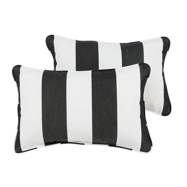 Sunbrella 2pk Cabana Classic Lumbar Outdoor Corded Throw Pillows Black white