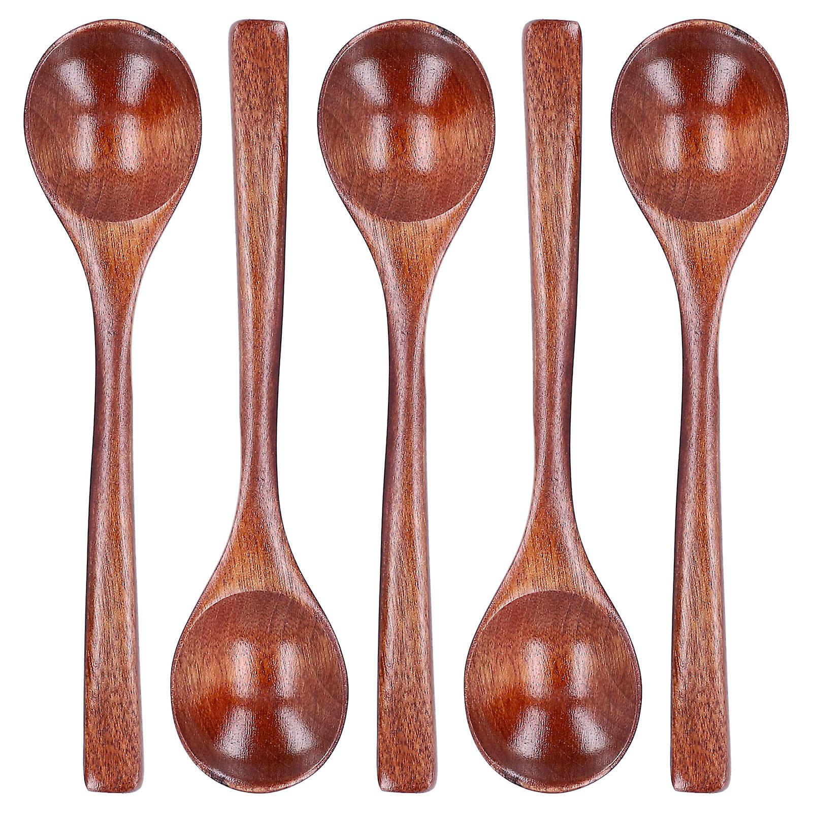 5Pcs Wood Soup Spoon Long Handle Rice Scoop Home Tableware for Kitchen Restaurant