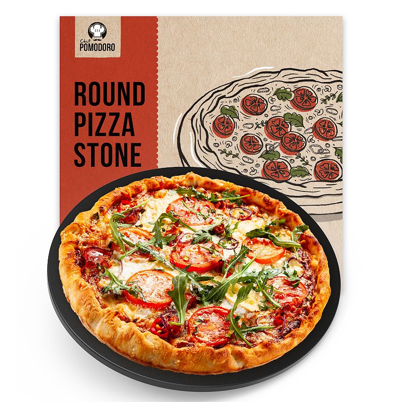 Chef Pomodoro Round Pizza Stone For Grill And Oven， Natural Baking Stone For Ovens And Grills - 15