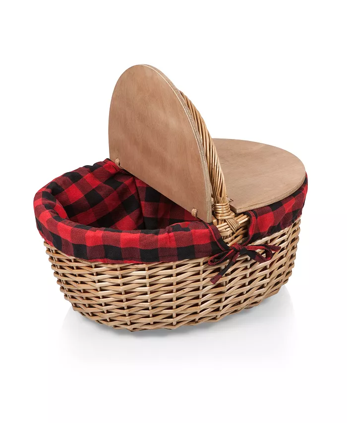 Picnic Time Country Red and Black Buffalo Plaid Picnic Basket