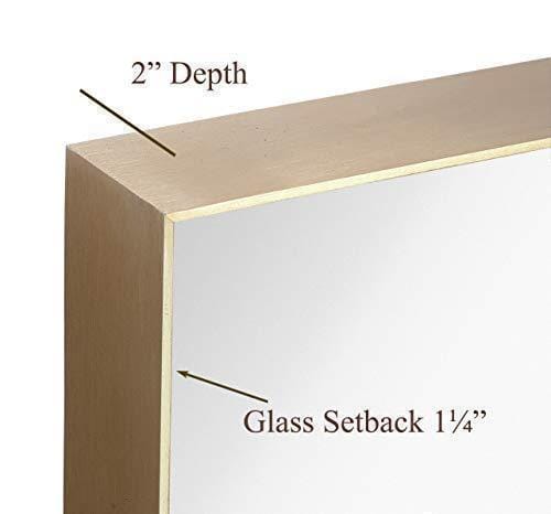 Contemporary Brushed Metal Wall Mirror | Glass Panel Gold Framed Squared Corner Deep Set Design (24