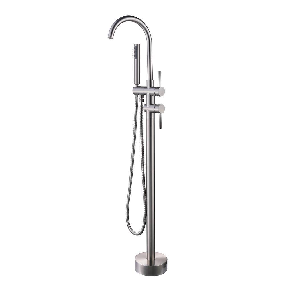 Miscool PET 1-Handle Freestanding Floor Mount Roman Tub Faucet Bathtub Filler with Hand Shower in Brushed Nickel SHNKHD10E851NL