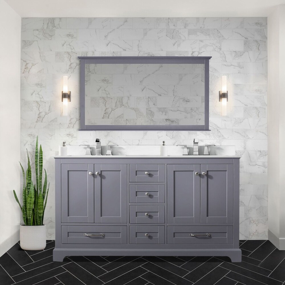 Dukes 60 in. W x 22 in. D White Double Bath Vanity  Cultured Marble Top  and 58 in. Mirror