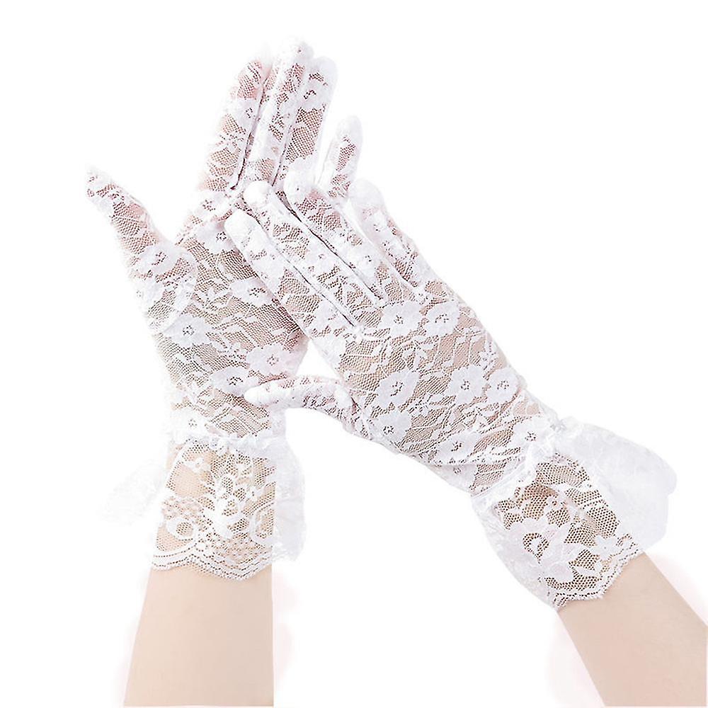 Women Stretch Lace Rose Short Wrist Gloves Bridal Bridesmaid Wedding Party Mitten