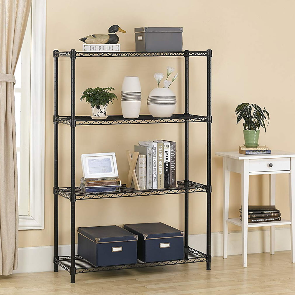 BestOffice 4Shelf Wire Shelving Unit Garage NSF Wire Shelf Metal Storage Shelves Heavy Duty Height Adjustable for 1000 lbs Capacity Black