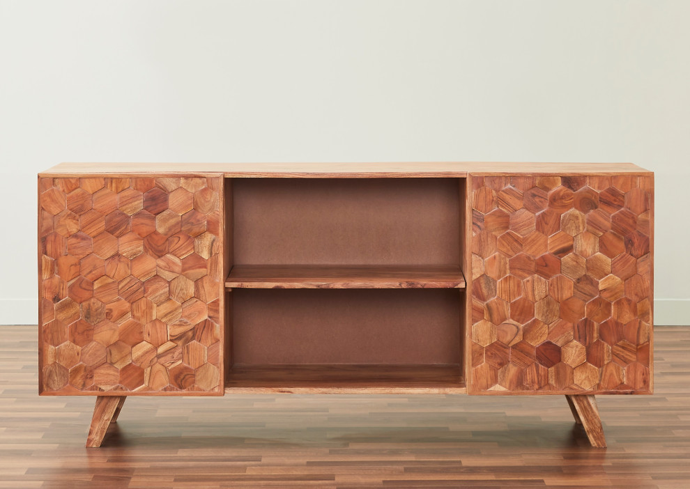 Hive Solid Hardwood 66 quotTV Unit  Natural Finish   Midcentury   Entertainment Centers And Tv Stands   by Oak Idea Corporation  Houzz