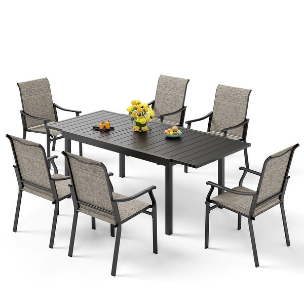 MAISON ARTS 7/9Piece Patio Dining Set with Metal Expandable Table and Textilene Fabric Padded Armchairs