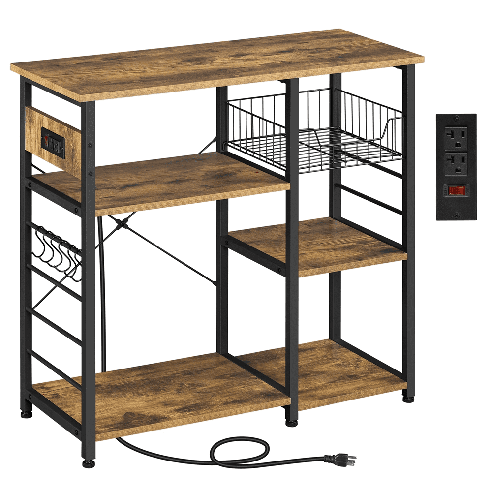 Yaheetech 4-Tier Baker's Rack with Power Outlet Utility for Kitchen，Rustic Brow