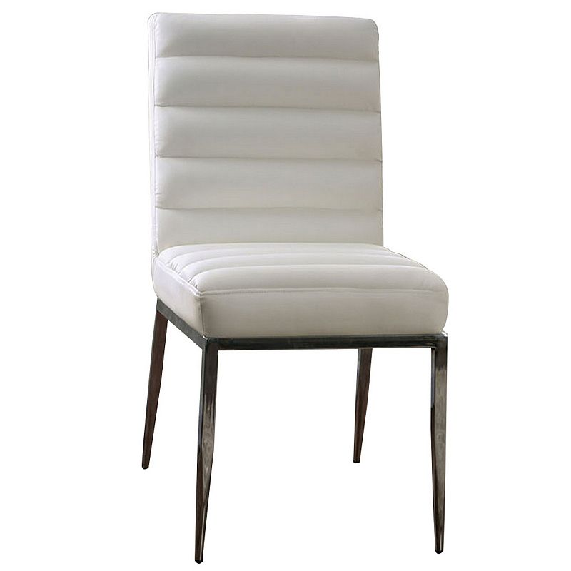 Leatherette Side Chairs with Horizontal Tufted Channels， Set of 2， White