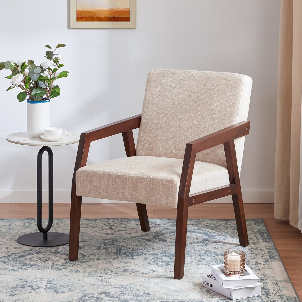 HUIMO Accent Armchair Solid Wooden Brownness/ White/ Blue Upholstered Mid Century Modern Accent Chair for Living Room  Bedroom