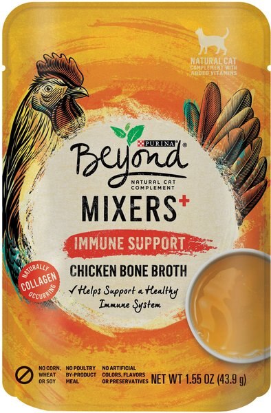 Purina Beyond Mixers Immune Support Chicken Bone Broth Wet Cat Food Complement， 1.55-oz pouch， case of 16