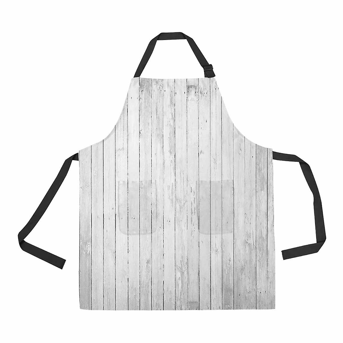 Wood Old White Wood Texture Unisex Adjustable Bib Apron With Pockets For Commercial Restaurant And Home Kitchen Use