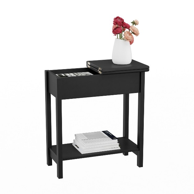 Hasting Home Narrow End Table With Storage Compartment And Shelf