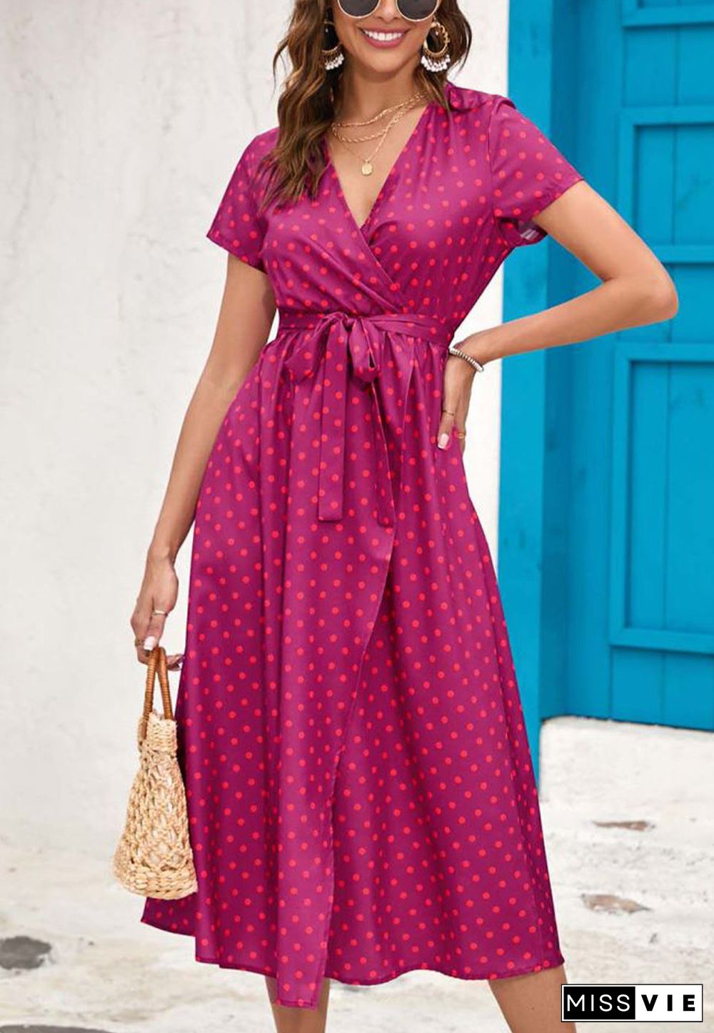 Printed Surplice Neck Midi Dress