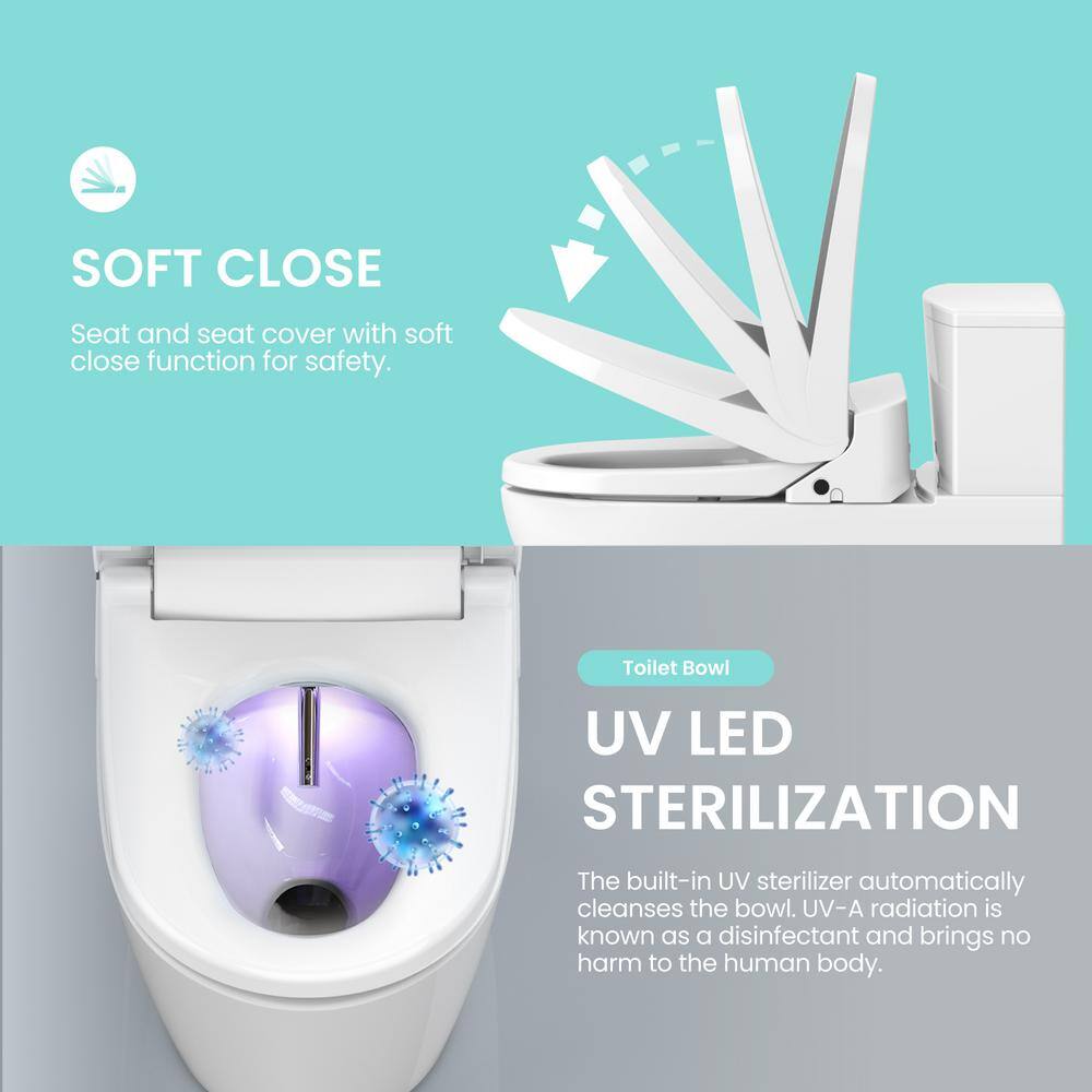 VOVO Stylement Electric Smart Bidet Seat for Elongated Toilet in White Remote Stainless Nozzle UV-A LED Sterilization VB-6000SE