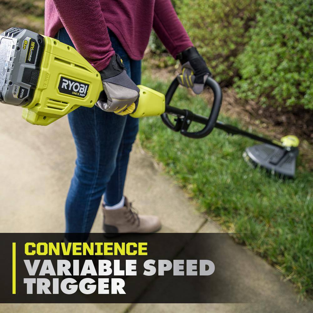 RYOBI ONE+ HP 18V Brushless Whisper Series 15 in. Cordless Battery String Trimmer with 6.0 Ah Battery and Charger P20190