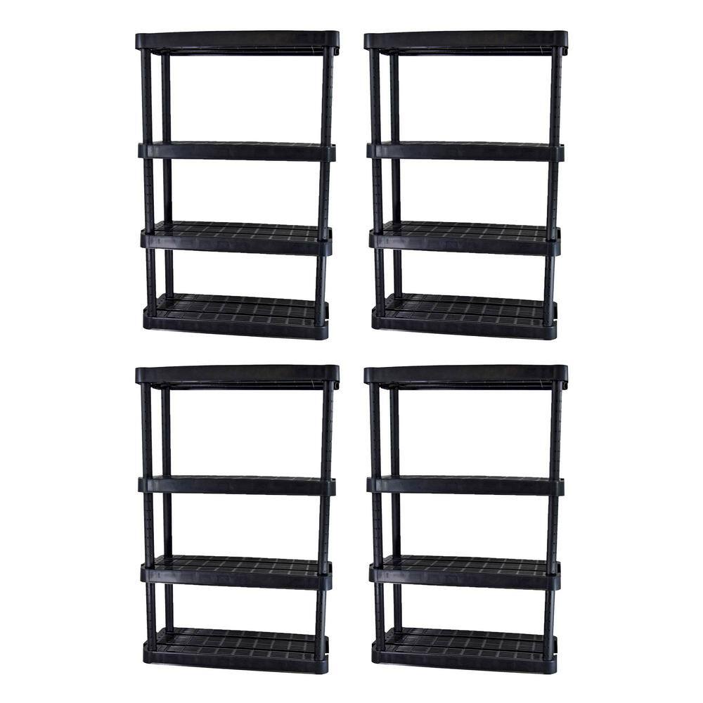 GRACIOUS LIVING 32 in. x 54.5 in. x 14 in. 4 Tier Wide Light Duty Plastic Freestanding Garage Storage Shelving Unit Black (4-Pack) 4 x GL91074MAXIT-1C